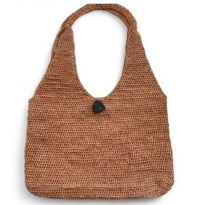 Helen Kaminski Brown Handwoven Shoulder Bag with Wooden Button